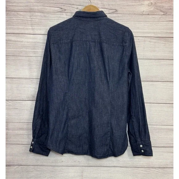 J Crew Women's Denim Blouse Dark Blue Button Up Long Sleeve Cotton SIZE LARGE - Picture 2 of 8